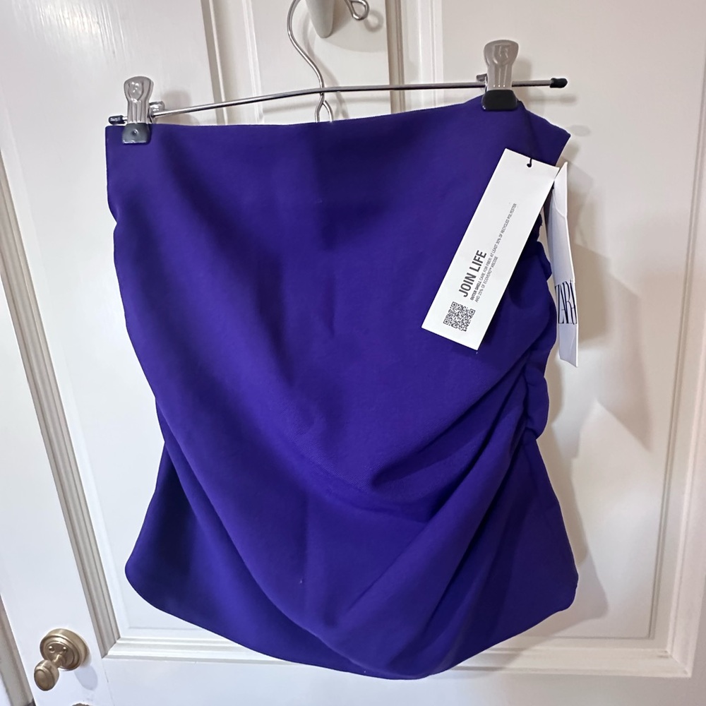 Zara Bold Purple Strapless Draped Top - Picture 5 of 16